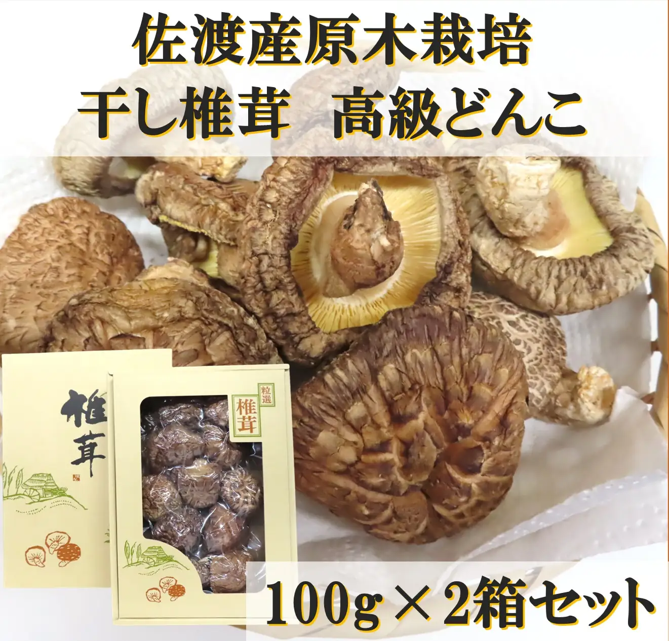 肉厚!佐渡産高級どんこしいたけ 100g×2箱セット