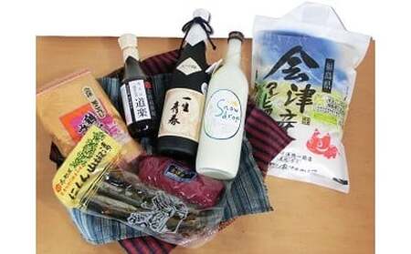 1-P 馬刺し 日本酒 米 コシヒカリ4kg・一生青春大吟醸720ml・snowdrop720ml・馬刺400g・濃口醤油300ml・鶴ヶ城みそ850g・にしん山椒漬け3本セット