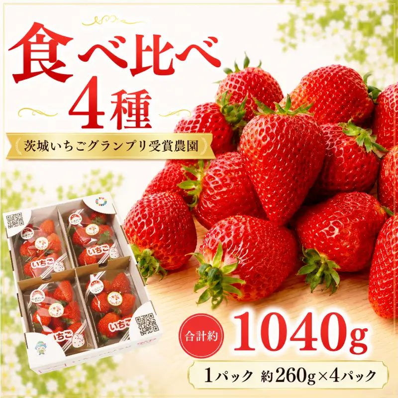 いちご 4種 完熟セット 約1040g 茨城いちごグランプリ受賞農園 
