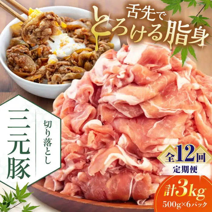 【全12回定期便】平田牧場 切り落とし 3kg (500g×6P)  豚肉 切り落とし 小分け [AJAP041]