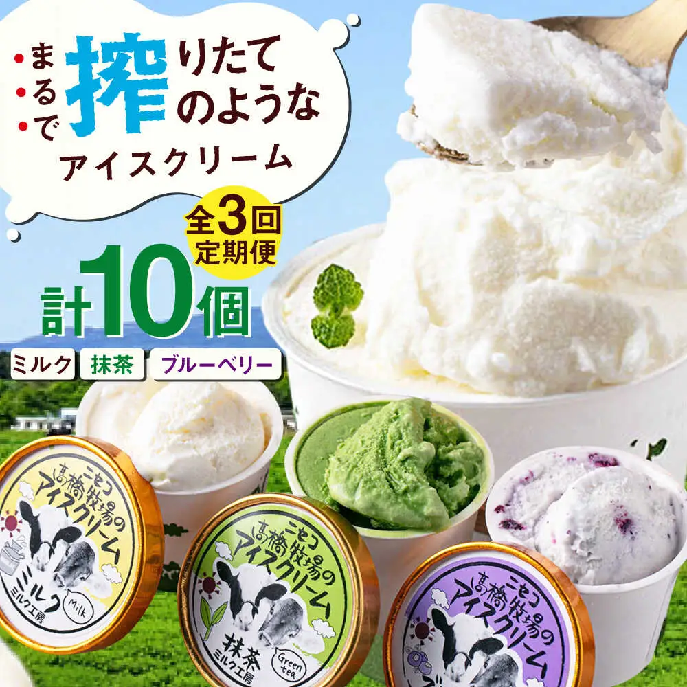 【全3回定期便】ミルク工房 カップ アイス セット 10個  ジェラート 抹茶 ブルーベリー 詰め合わせ 冷凍配送 北海道 [AJAI056]