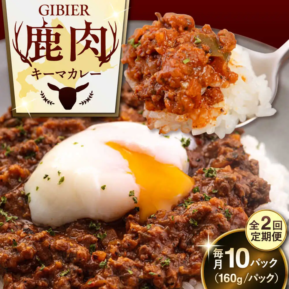 【全2回定期便】エゾ鹿 本格 キーマカレー  10食 ジビエ  スパイス 鹿肉 無水調理 パック 冷凍配送 北海道 [AJAO018]