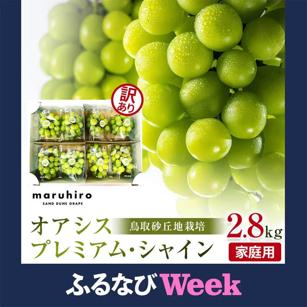 【ふるなびWEEK対象】【先行予約】シャインマスカット 訳あり 家庭用 鳥取砂丘地産 2.8kg（350g×8パック） ※離島への配送不可 ※2026年8月下旬頃～10月下旬頃に順次発送 シャインマスカット
