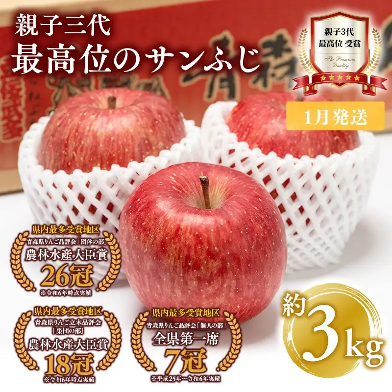青森県平川市産りんご サンふじ 約3kg