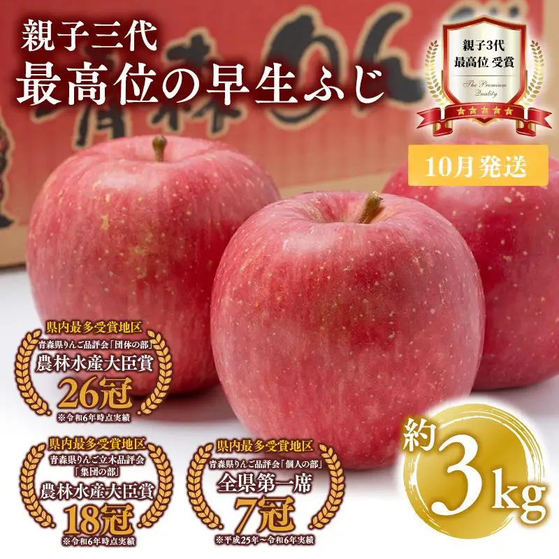 りんご 早生ふじ 約3kg 青森県平川市産[hi-0003-029]
