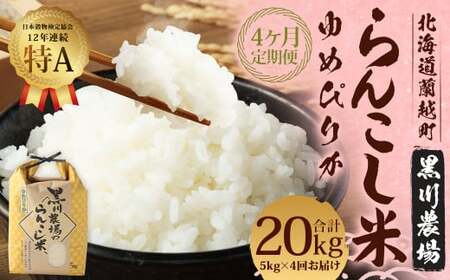 【4ヶ月定期便】 らんこし米 ゆめぴりか 5kg 合計 20kg （黒川農場）【2024年10月下旬発送開始】 お米 米 コメ 白米 精米 ご飯 北海道 蘭越町