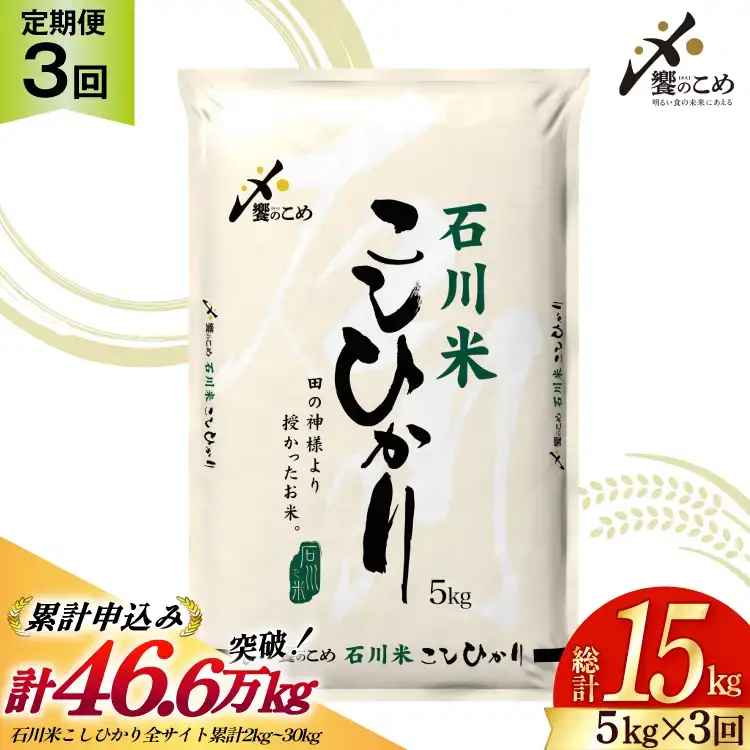 【3回 定期便】 石川米 こしひかり 5kg 精米 白米