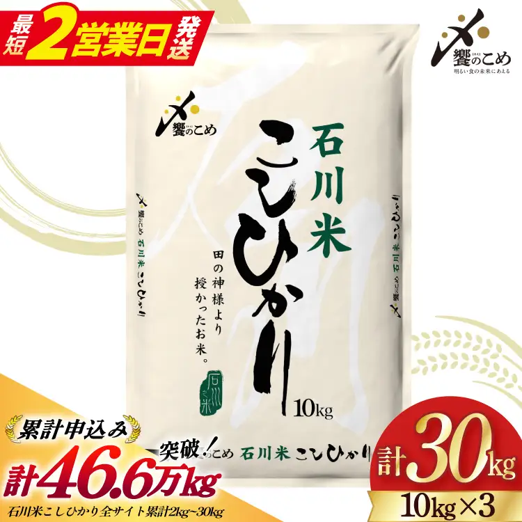 【最短2営業日発送】 米 令和7年 石川米 こしひかり 30kg
