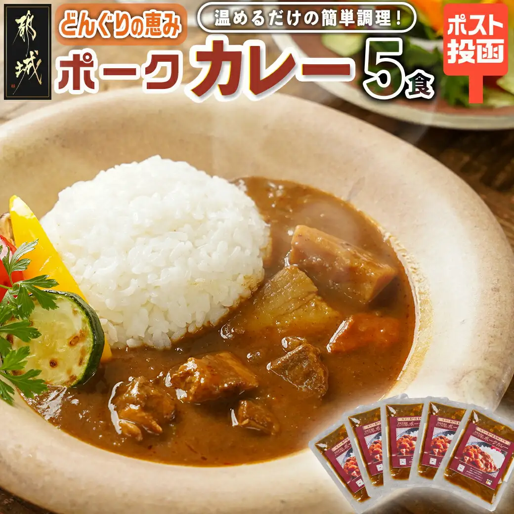 トプカ☆どんぐりの恵みポークカレー5食セット※ポスト投函〔LD-J903〕_(都城市) カレー専門店 手づくり ポークカレー レトルト ポスト投函
