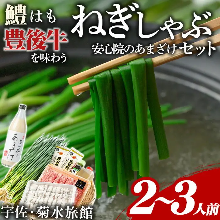 ねぎしゃぶセット＋安心院のあまざけ(7品)ねぎしゃぶ しゃぶしゃぶ おおいた和牛 鱧 はも 鍋 お鍋 うどん付き 甘酒 あまざけ 飲む点滴 セット【101500402】【菊水旅館】