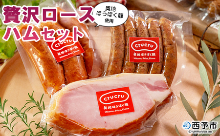 ＜奥地ほうぼく豚を使った贅沢ロースハムセット＞豚肉 ぶた お肉 加工品 おつまみ おかず ペッパー ウインナー フランクフルト ロースハム ブロック 詰合せ BBQ アウトドア キャンプ 愛媛県 西予市 【冷蔵】『4か月以内に順次出荷予定』MNP0005