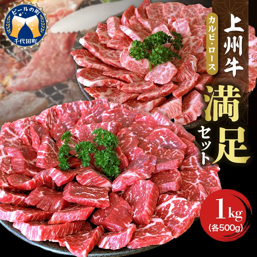 上州牛 カルビ ロース 満足 セット 約1.0kg (各500g×計2パック) 群馬県 千代田町※沖縄・離島配送不可 
