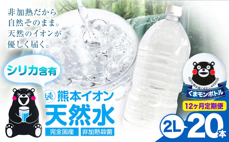 【12ヶ月定期便】熊本イオン純天然水 ラベルレス 2L×20本 《お申込み翌月から出荷》2l 水 飲料水 ナチュラルミネラルウォーター｜人気天然水 大人気返礼品 ブランド天然水