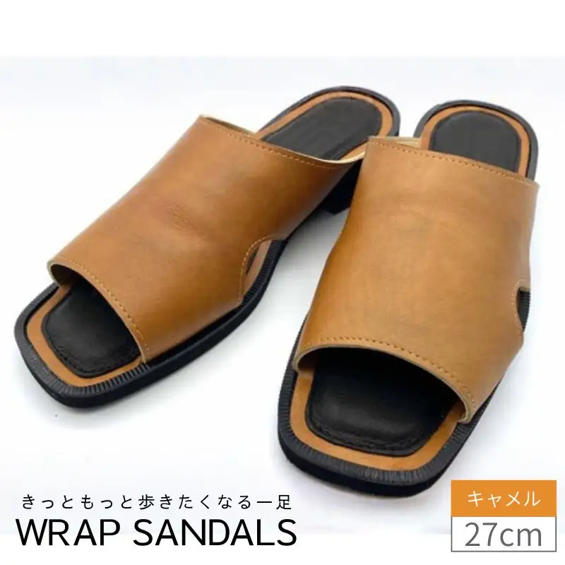 WRAP SANDALS キャメル×ブラック×キャメル 27cm ／ みずしま加工 サンダル レザー 軽量 奈良県 御所市【mrsn0020】