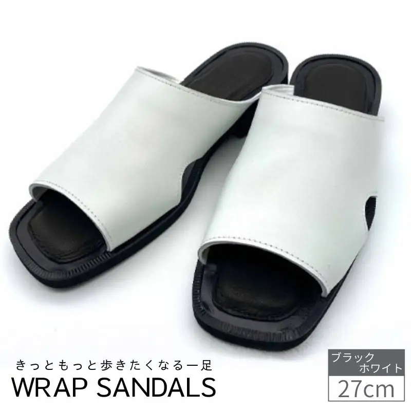 WRAP SANDALS ホワイト×ブラック×ブラック 27cm ／ みずしま加工 サンダル レザー 軽量 奈良県 御所市【mrsn0015】