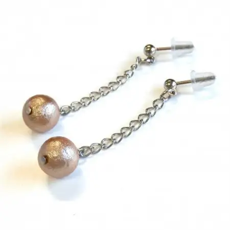 コットンパールピアス・チェーンタイプ(8mm・ローズブラウン)【1518172】