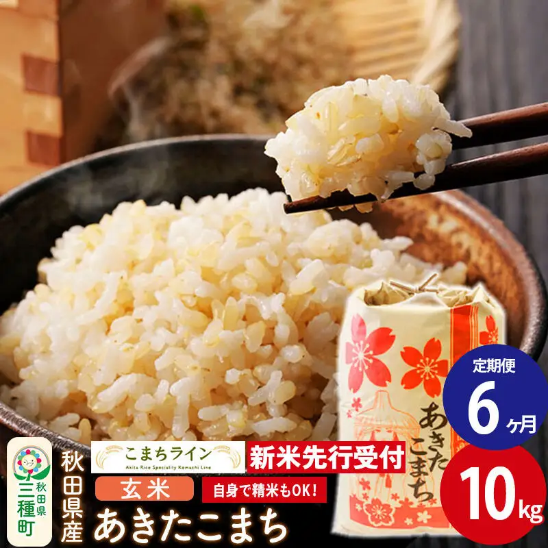 《新米》《定期便6ヶ月》【玄米】あきたこまち 一等米 10kg 秋田県産 令和8年産  こまちライン