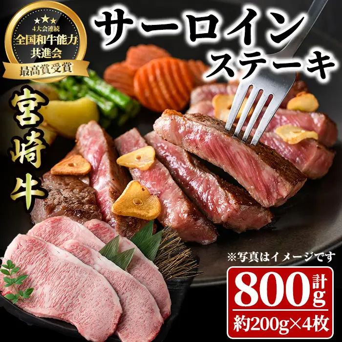 宮崎牛 サーロインステーキ(計800g・約200g×4枚)  牛肉 肉 ブランド牛  冷凍 国産 精肉 お取り寄せ 黒毛和牛 宮崎県 【LJ003】【ローカルブランディング株式会社】
