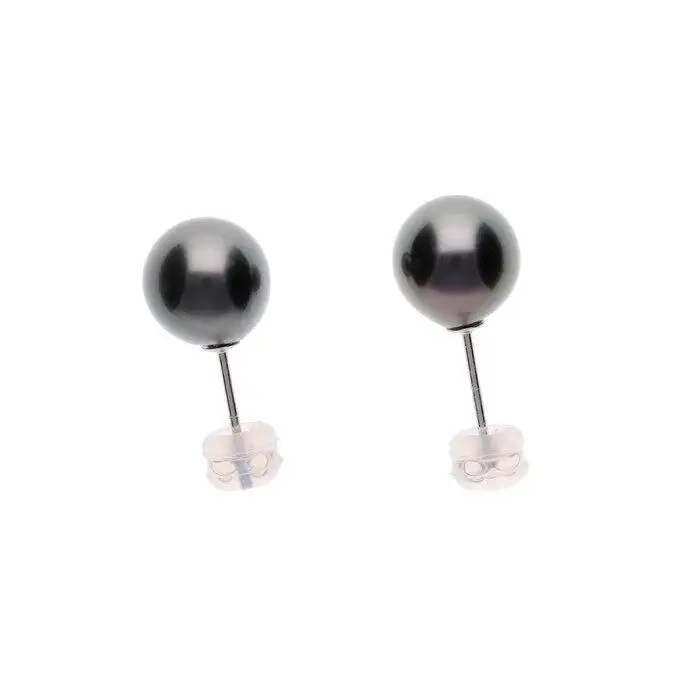 無調色 ブラックパール（タヒチ 黒蝶真珠） 8.0mm  Pt900 プラチナスタッドピアス