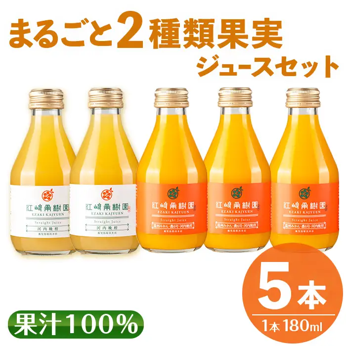 i990-D まるごと2種類果実ジュースセット(180ml×5本・全2種) 飲料 ジュース みかん 蜜柑 詰合せ 果汁 100% 河内晩柑 農6号 温州みかん 無着色 無香料 ストレートジュース 安心安全 ギフト 贈り物 【江崎果樹園】