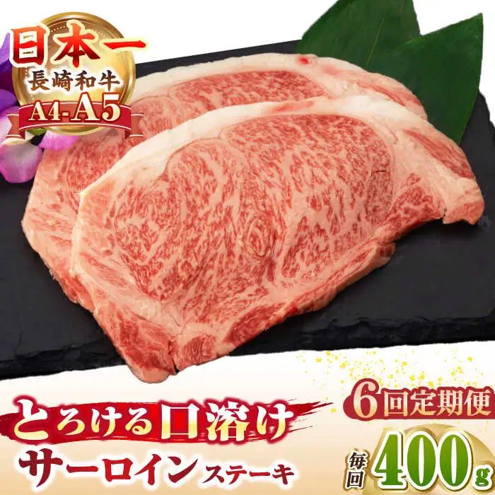 【全6回定期便】【A4～A5ランク】長崎和牛 サーロインステーキ 400g（200g×2枚）《壱岐市》【野中精肉店】 黒毛和牛 牛肉 和牛 赤身 希少部位  138000円 138000 12万円 [JGC032]
