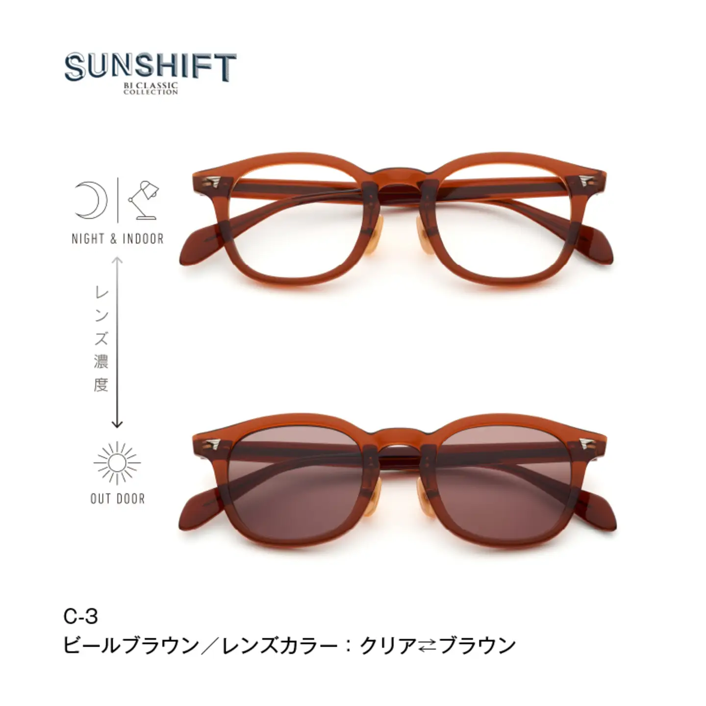 SUNSHIFT S-P551 C-3 ビールブラウン サングラス ブルーライトカット 