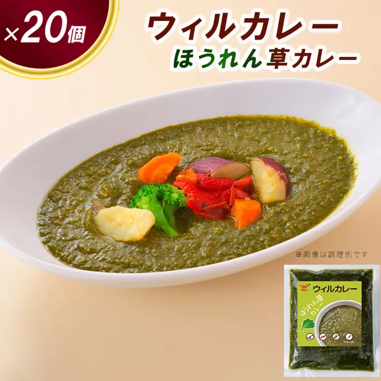 【ウィルカレー】ほうれん草カレー20個入：野菜本来の旨味が際立つカレー 冷凍 ※沖縄・離島への配送不可