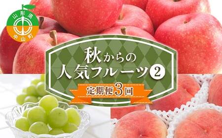 2026年先行予約 【定期便 3回】秋からの人気フルーツ定期便(2) 白桃 シャインマスカット ぶどう 葡萄 りんご サンふじりんご 果物 フルーツ 山形県 中山町 F4A-0448