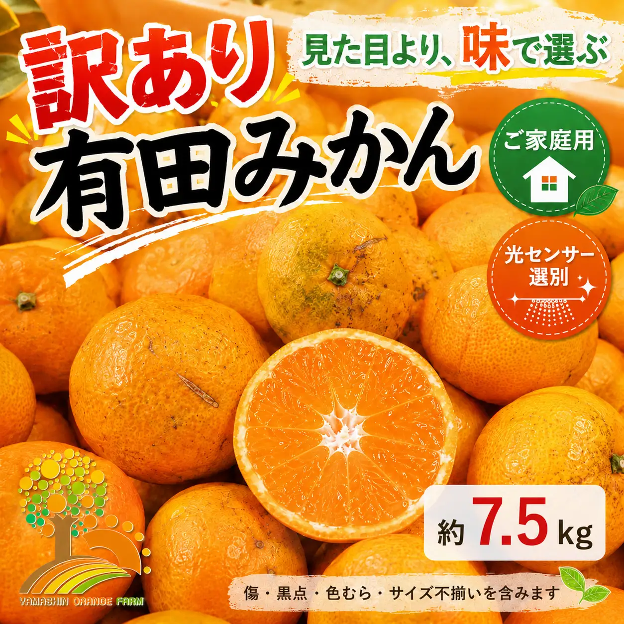 【訳あり】有田みかん 7.5kg | 農家直送 訳あり ご家庭用 サイズ混合 光センサー選別 温州みかん みかん 訳あり わけあり 家庭用