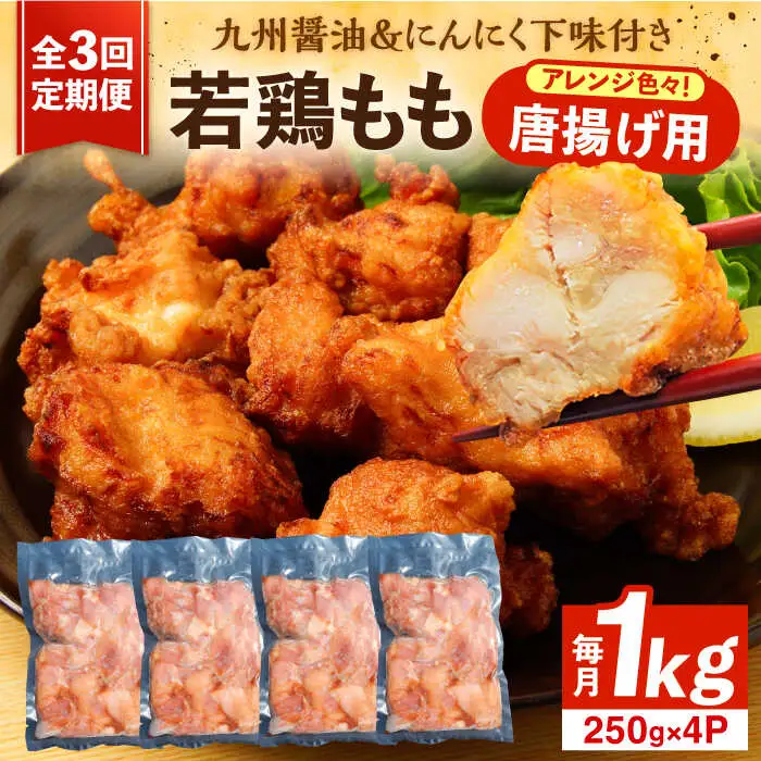 【全3回定期便】お肉屋の唐揚げ 1kg 九州産若鶏モモ肉・ニンニク使用[VAJ013] 鶏肉 からあげ