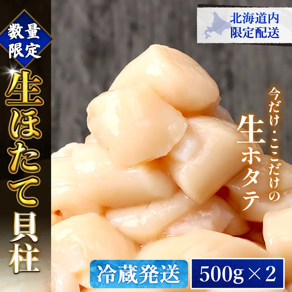 【北海道内限定配送！生ほたて】《期間限定》北海道雄武産 生玉ほたて1ｋｇ　500ｇ×2 塩水パック（冷蔵）【0713303】