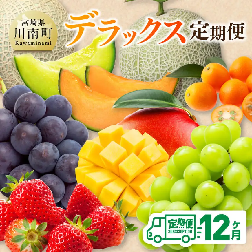 【 12ヶ月定期便 】 デラックス 定期便 【 川南町産 くだもの きんかん いちご 完熟 マンゴー ぶどう ピオーネ シャイン マスカット 大玉 メロン 】