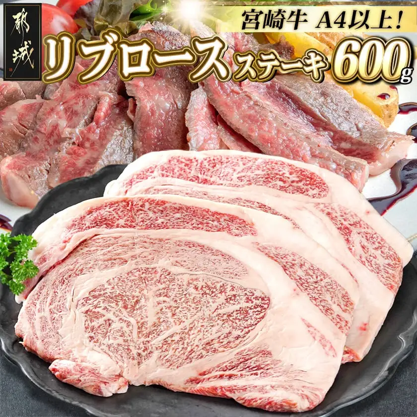 宮崎牛リブロースステーキ300g×2枚〔17-2502〕_(都城市) 都城産 宮崎牛 牛肉 リブロース ステーキ 霜降り 塩こしょう ステーキソース付 300g×2枚 600g