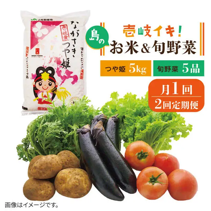 【全2回定期便】壱岐産米（つや姫）5kg・旬の野菜 5品《壱岐市》【壱岐市農業協同組合】お米 季節 セット ごはん[JBO132] 九州
