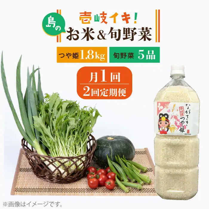 【全2回定期便】壱岐産米1.8kg・旬の野菜 5品《壱岐市》【壱岐市農業協同組合】つや姫 お米 ごはん 栄養 健康[JBO133] 九州