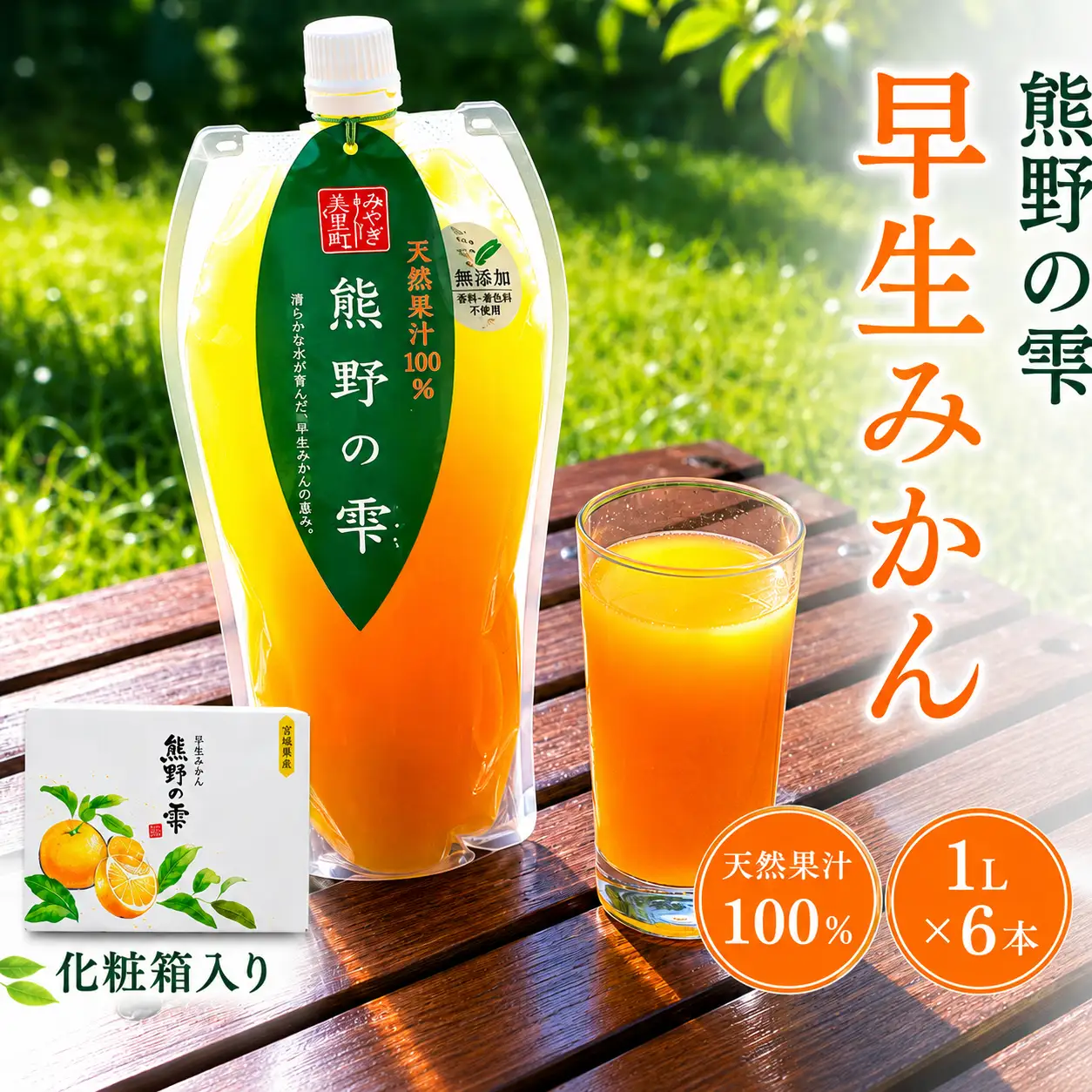 【化粧箱入り】天然果汁100％ みかんジュース 熊野の雫【温州みかん（早生）】1L×6 / ミカンジュース 早生みかん 温州 生搾り 果汁100％ ストレート パウチ入 柑橘 和歌山県 田辺市【hso018】