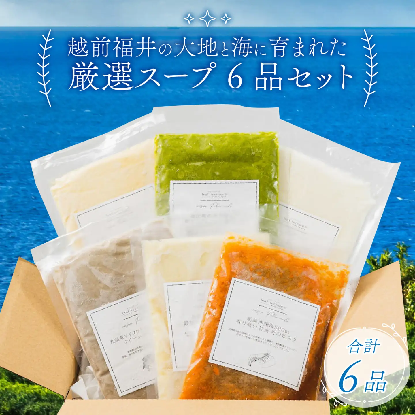 越前福井の大地と海に育まれた厳選スープ 6品セット 【 玉ねぎ まいたけ ポタージュ 甘えび ビスク さつまいも クレソン 】 [A-141001]