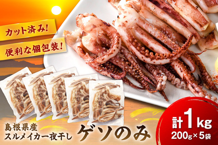 スルメイカ一夜干し計1kg 200g×5袋 イカ ゲソのみ 【005_0140】