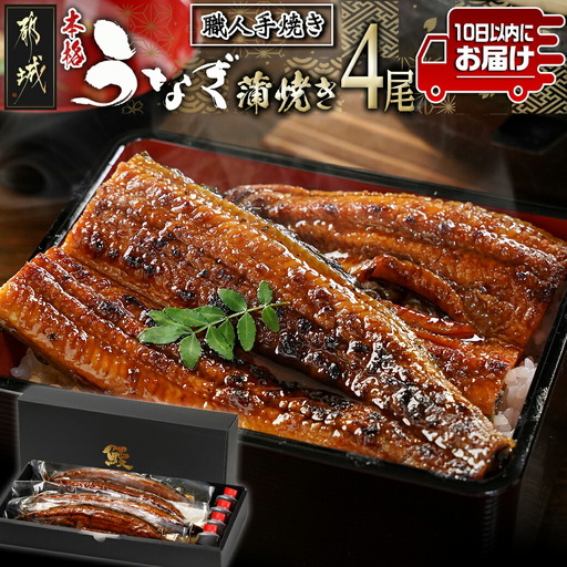 職人手焼きの本格うなぎ蒲焼き4尾≪みやこんじょ特急便≫〔AD-33-003-4-Q〕_(都城市) 国産 本格 うなぎ 鰻 蒲焼 うなぎ