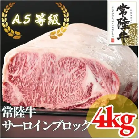 常陸牛 A5等級 サーロインブロック 約4kg_肉 常陸牛 牛肉 うし ビーフ_【配送不可地域：離島・沖縄県】【1518930】