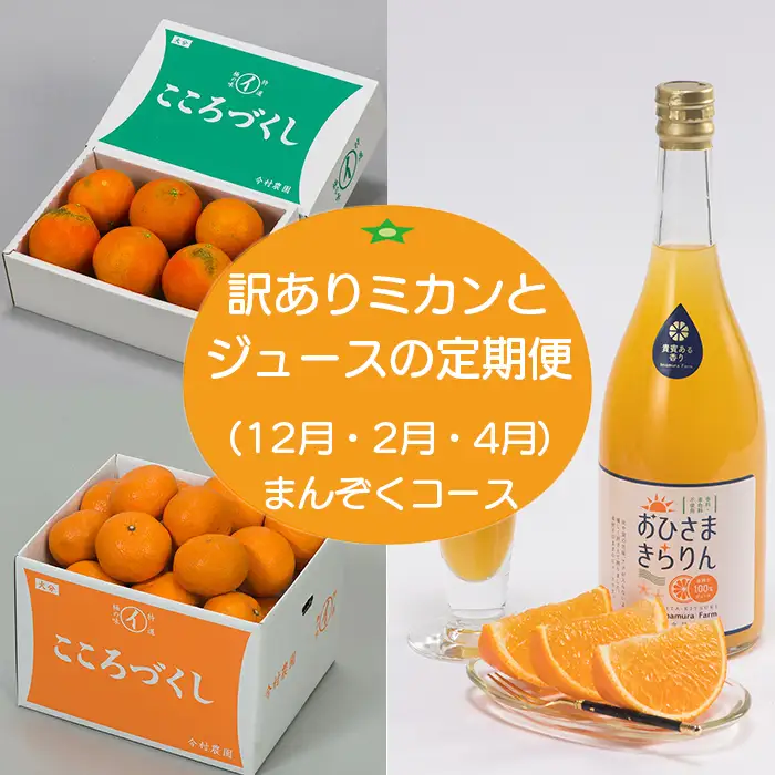 [定期便] 訳ありミカンとジュース (12月・２月・４月)【まんぞくコース】【今村農園】 3回 頒布会 ＜107-801＞