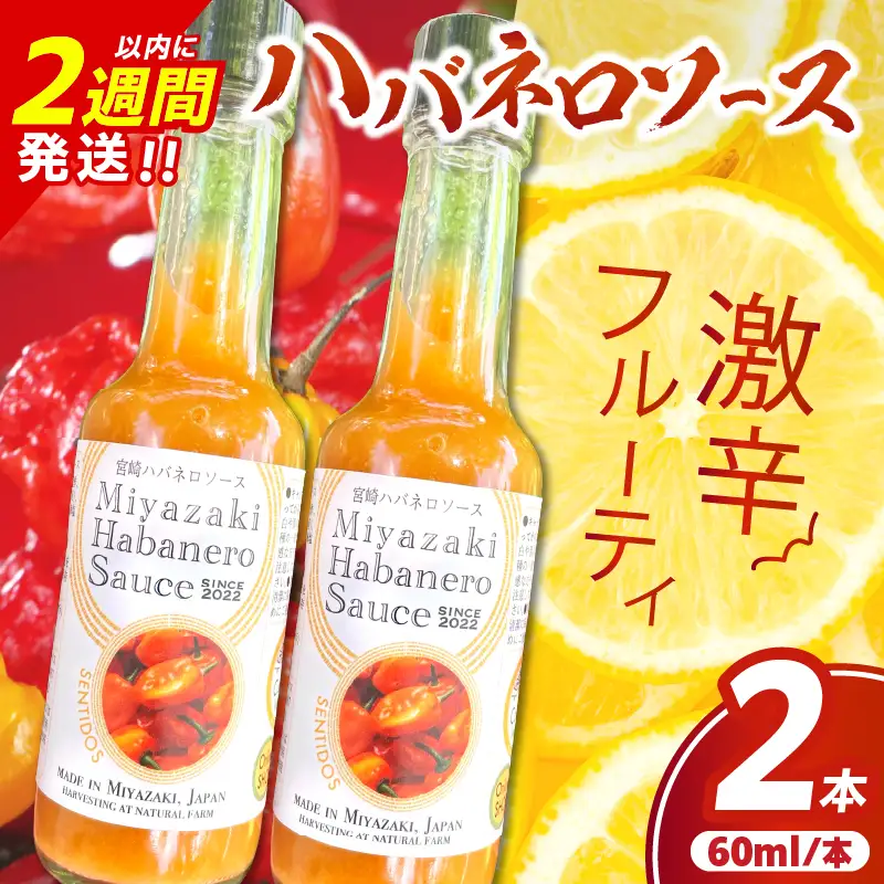 爽やか激辛食感 フルーティなハバネロソース 数量限定 宮崎 ハバネロ ソース 計2本 激辛ソース 調味料 おすすめ 加工品 オリジナル ブレンド 肉料理 パスタ ピザ ギフト プレゼント 贈り物 お取り寄せ 宮崎県 日南市 送料無料_ZXV1-24