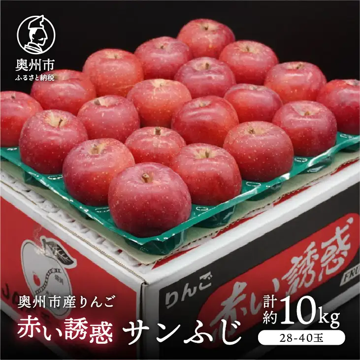 奥州市産りんご 赤い誘惑 「サンふじ」 約10kg(28~40玉) [AQ080]