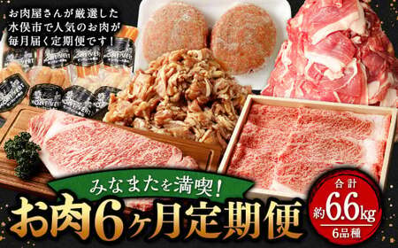 みなまたを満喫！お肉6ヶ月定期便 総量約6.6kg 豚肉 牛肉 鶏肉 こま切れ タレ漬け ステーキ ハンバーグ 腸 詰め合わせ 黒毛和牛 スライス 肉 セット おかず 冷凍 定期便 6回