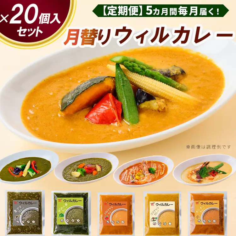 【定期便】5カ月間毎月届く！月替りウィルカレー20個入セット 冷凍 ※沖縄・離島への配送不可