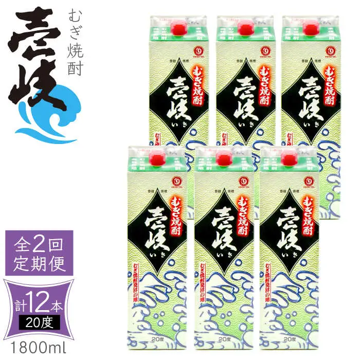 【全2回定期便】 麦焼酎 壱岐 20度 1800ml 紙パック 6本《壱岐市》【天下御免】 むぎ焼酎 酒 お酒 焼酎 麦 パック [JDB381]
