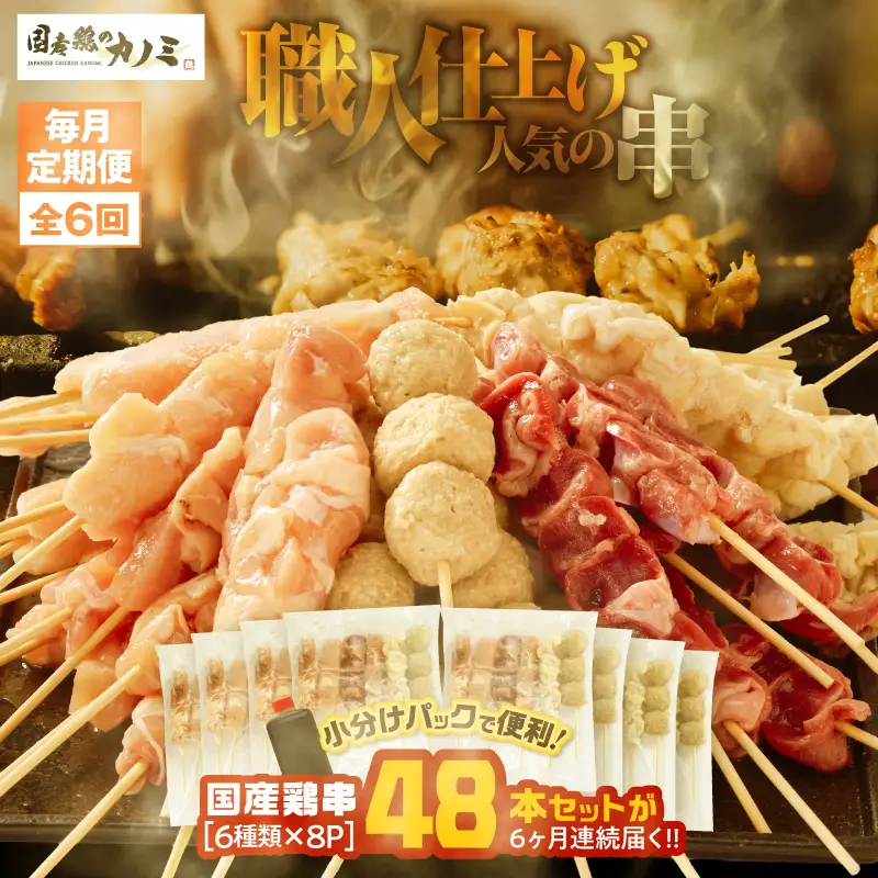 2461 【 毎月 定期 】国産 鶏串 48本 セット（ 6種 × 8パック ）全6回 KN077-T03 肉 鶏肉 冷凍