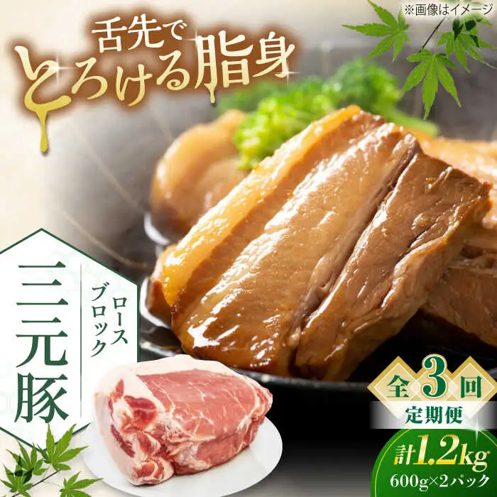 【全3回定期便】平田牧場 ロース ブロック 1.2kg (600g×2P) 豚肉 ローストポーク 煮豚 [AJAP099]