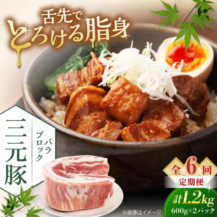 【全6回定期便】平田牧場 バラ ブロック 1.2kg (600g×2P) 豚肉 煮豚 [AJAP108]