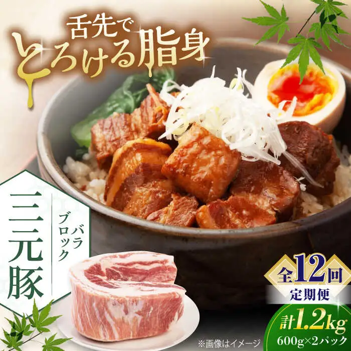 【全12回定期便】平田牧場 バラ ブロック 1.2kg (600g×2P) 豚肉 煮豚 [AJAP109]